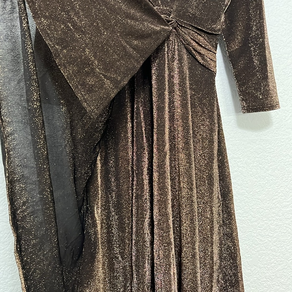 Eliza J Bronze Metallic Faux Wrap Dress - Picture 9 of 15